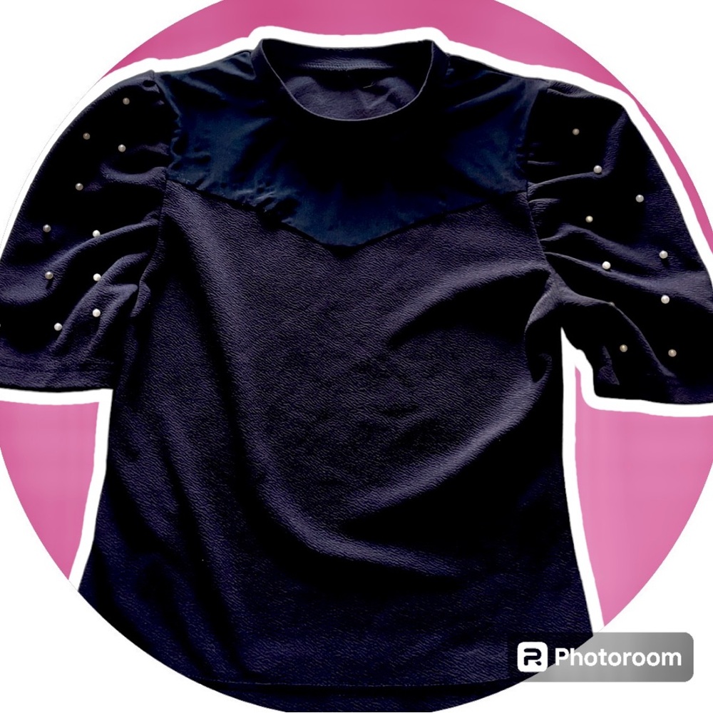 SHEIN sexy lil top, mesh & pearl accents on black, mock turtleneck, M.  NWOT - Picture 8 of 8